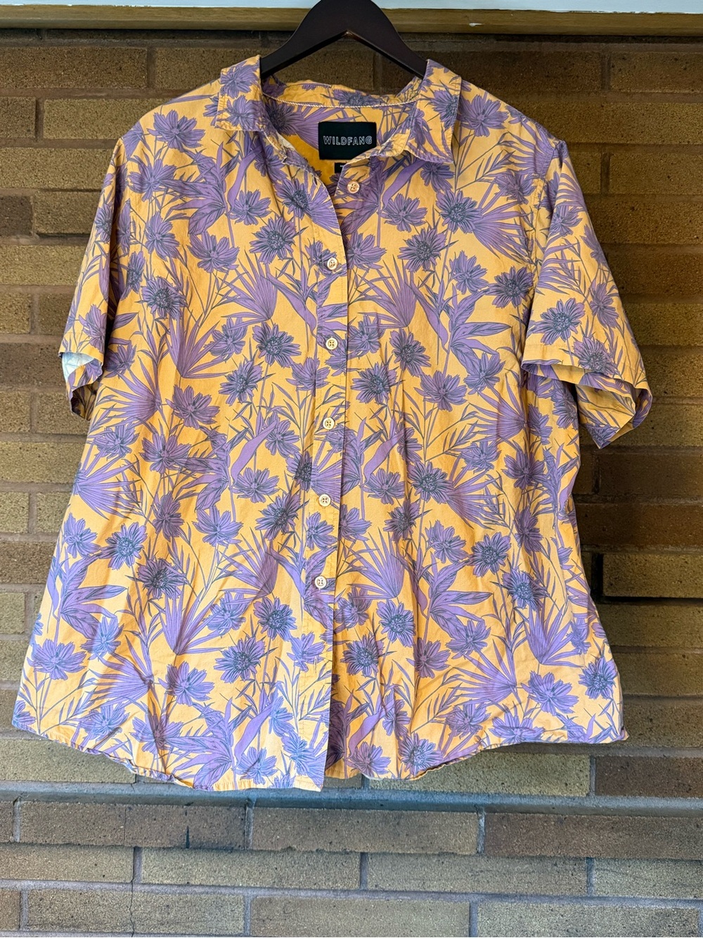 Wildfang Cotton Purple Floral Short-Sleeve Essential Button-Up Shirt